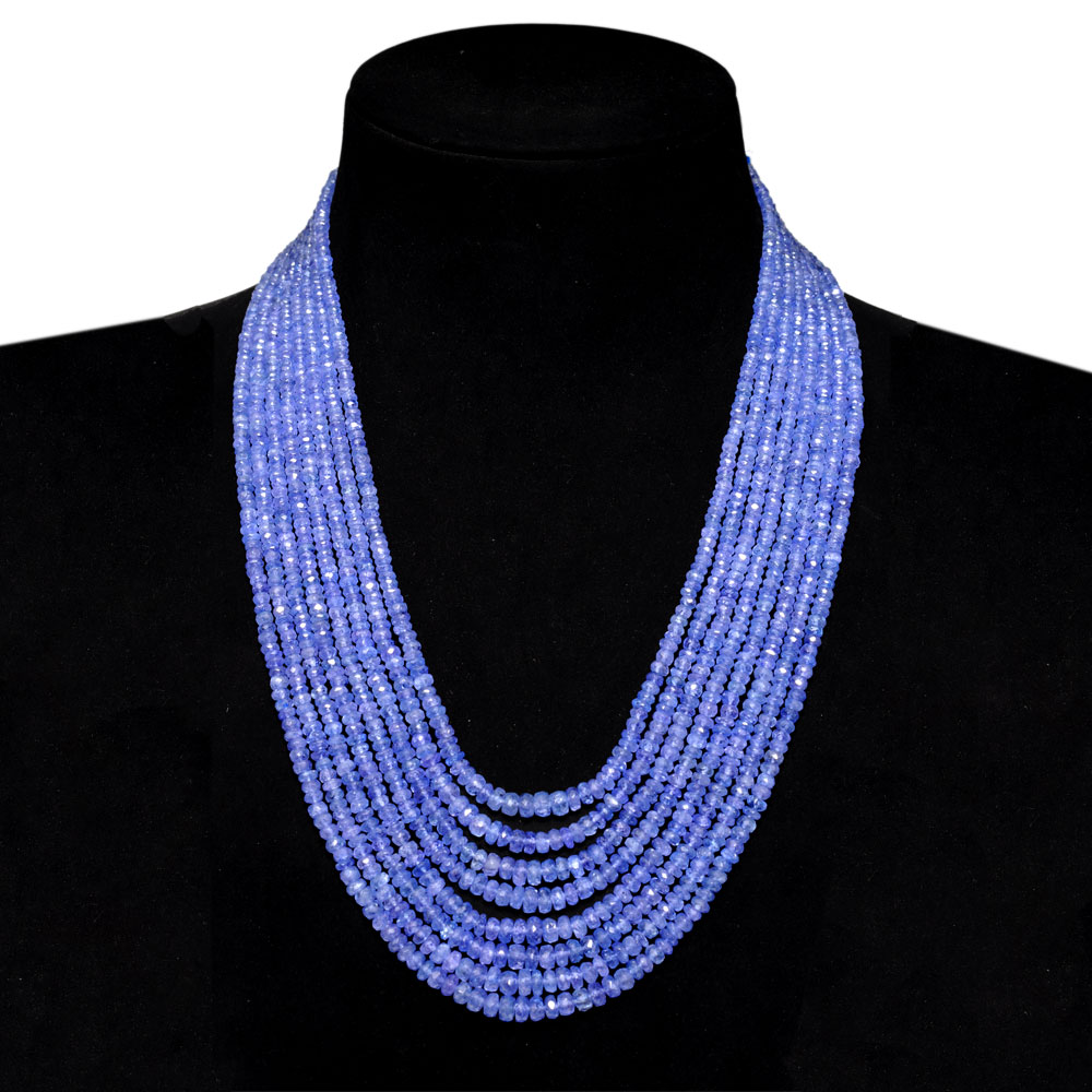 8 Lines 684 Caratss Tanzanite Gemstone Faceted Beads Necklace