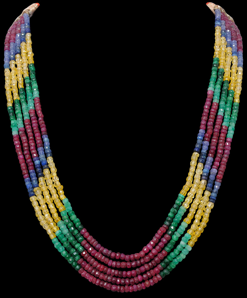 5 Lines 471 Carats Ruby Emerald Sapphire Precious Gemstone Beads Necklace