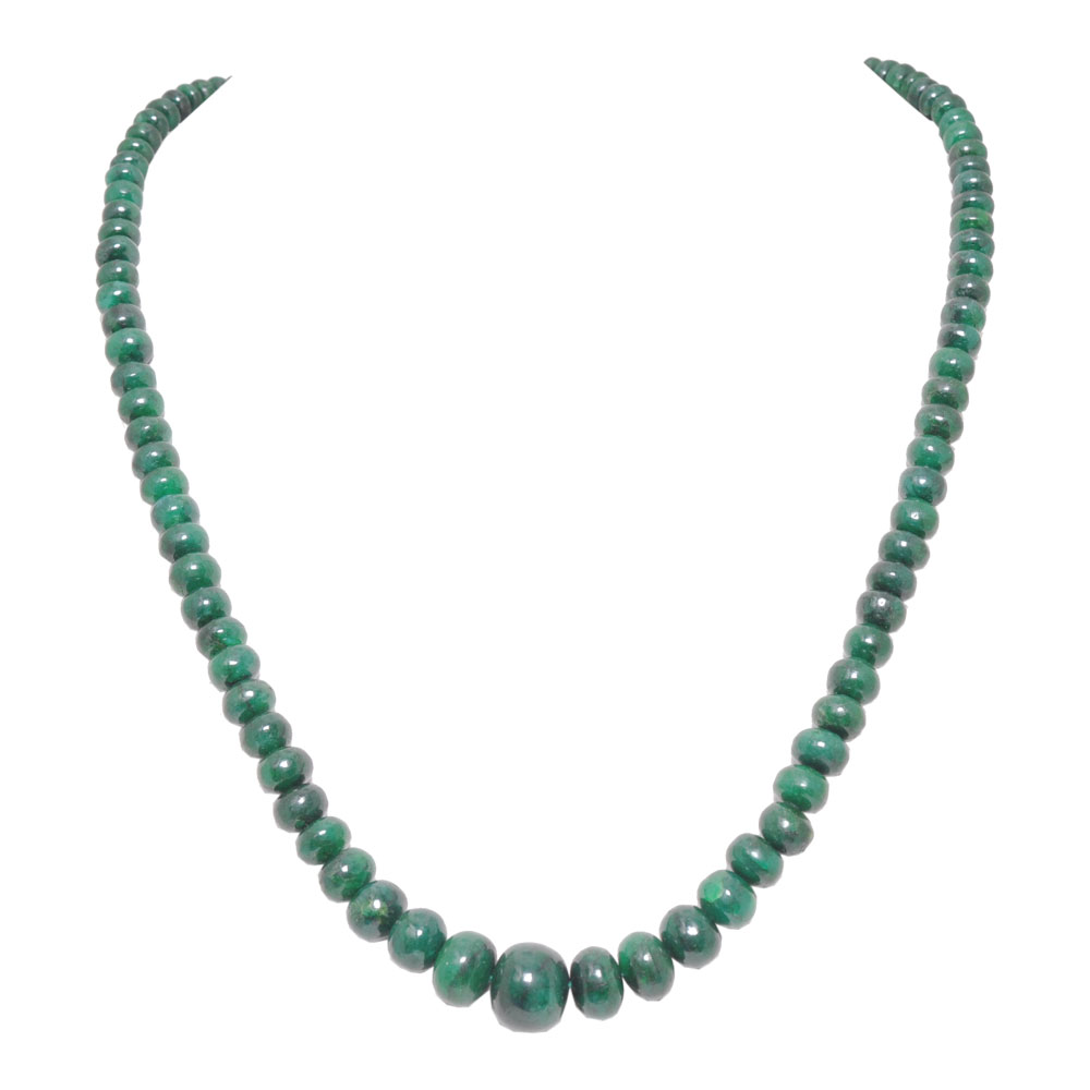 Single Line 330 Carats Emerald Gemstone Cabochon Beads Necklace
