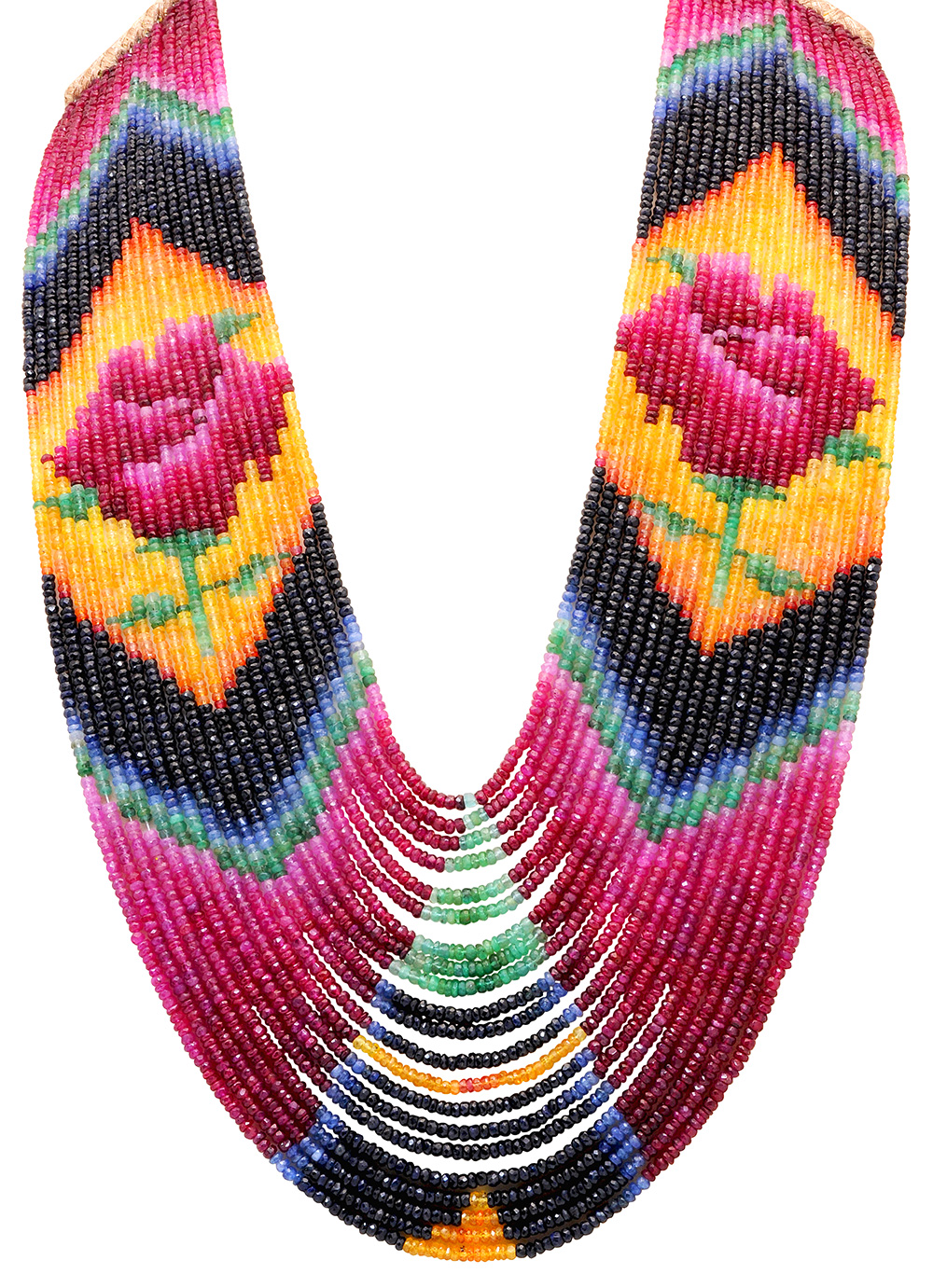 21 Lines 1727 Carats Ruby Emerald Sapphire Precious Gemstone Necklace