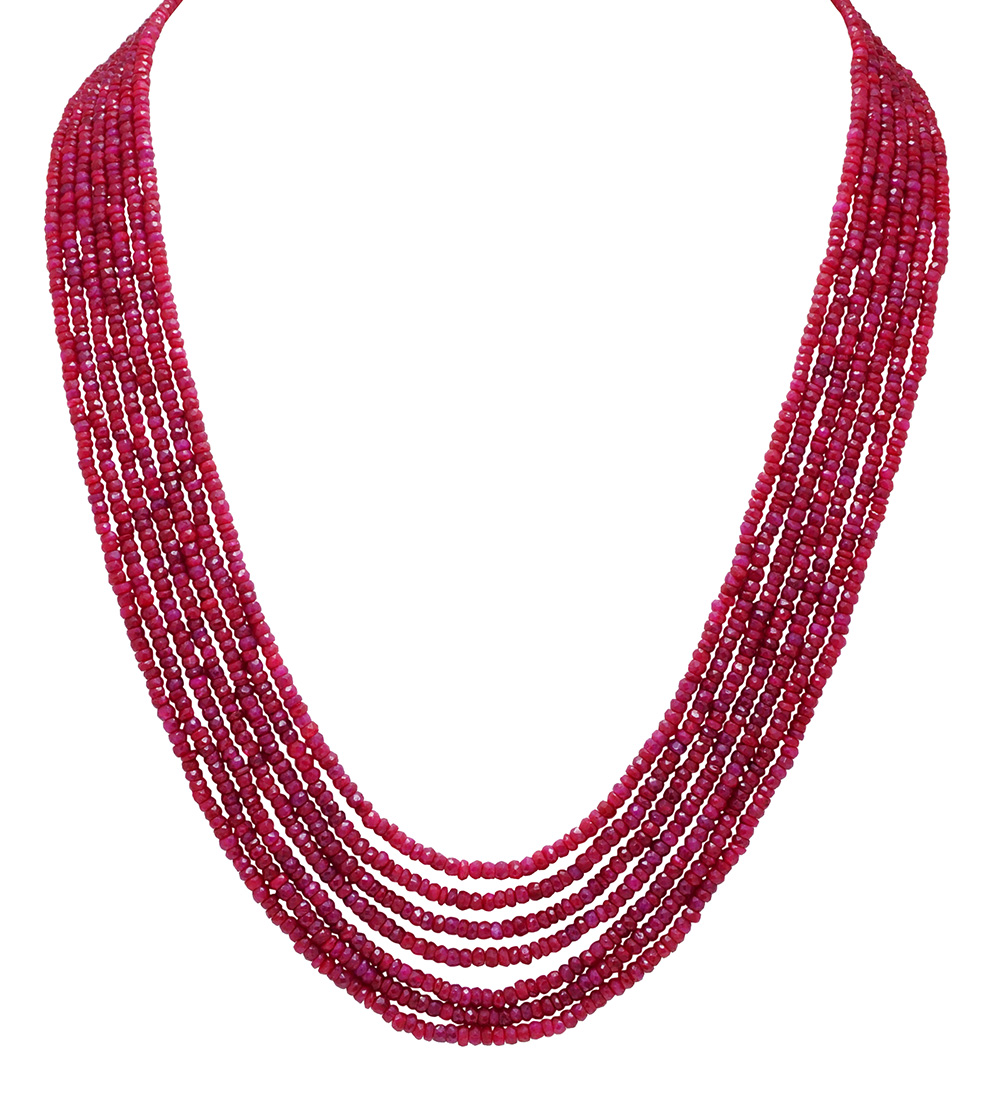 7 Rows Of Necklace Ruby Gemstone Beads