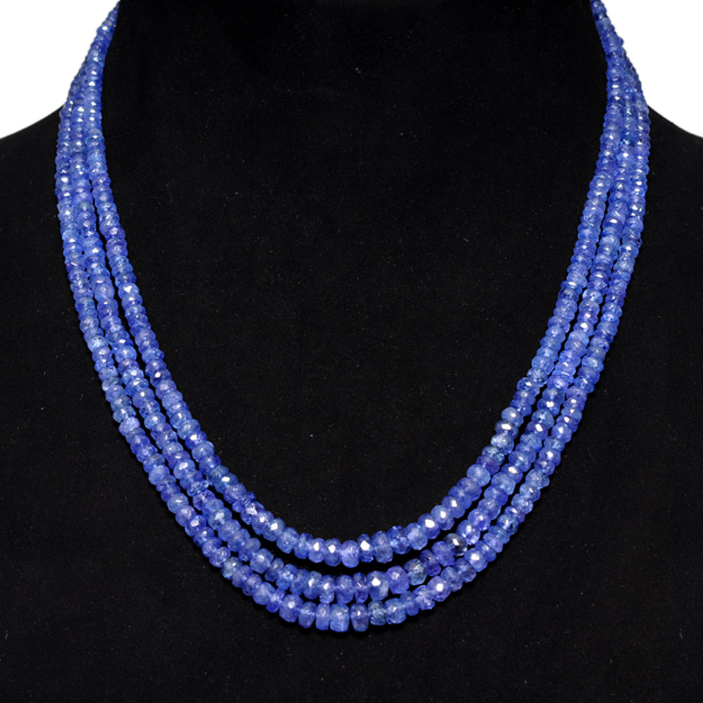 3 Lines 255 Caratss Tanzanite Gemstone Faceted Beads Necklace