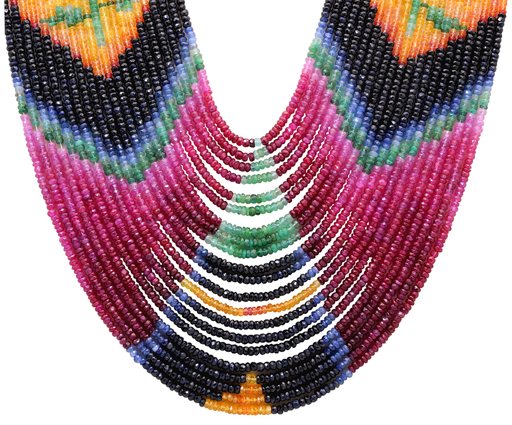 21 Lines 1727 Carats Ruby Emerald Sapphire Precious Gemstone Necklace - Image 9