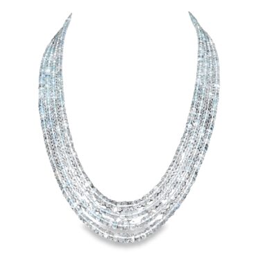 Single Line 141 Carats Aquamarine Gemstone Faceted Bead Necklace