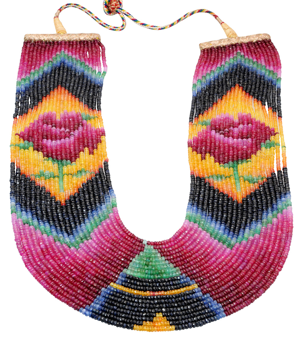 21 Lines 1727 Carats Ruby Emerald Sapphire Precious Gemstone Necklace - Image 8