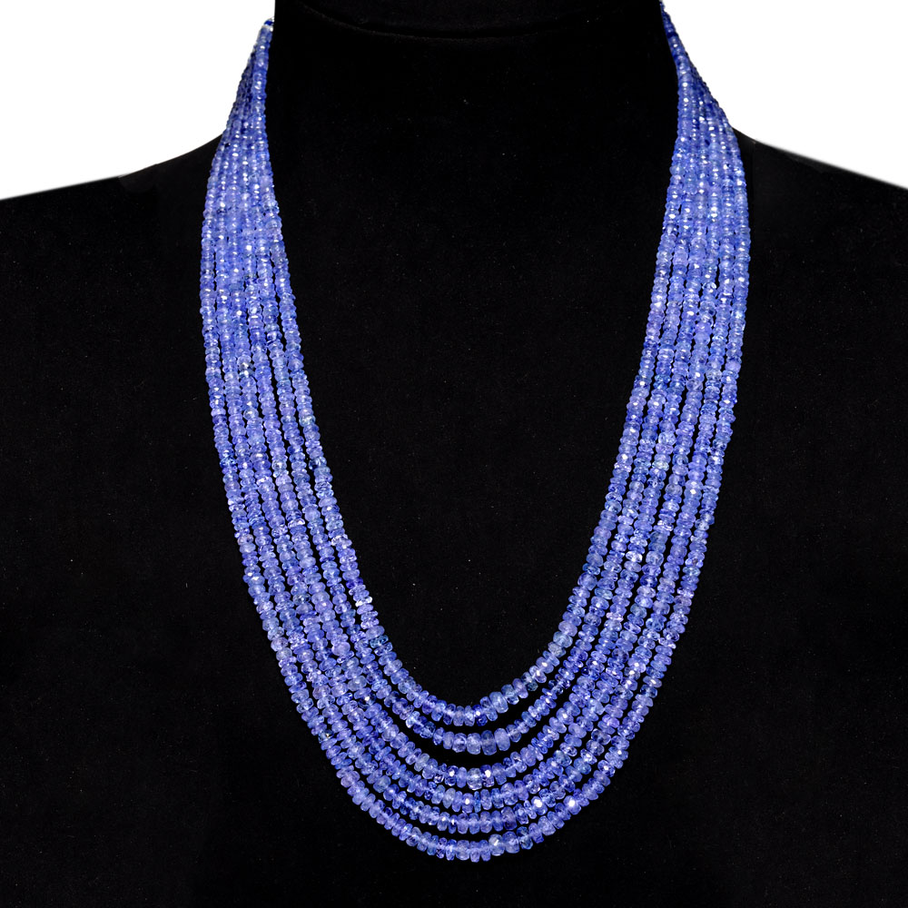 6 Lines 478 Caratss Tanzanite Gemstone Faceted Beads Necklace