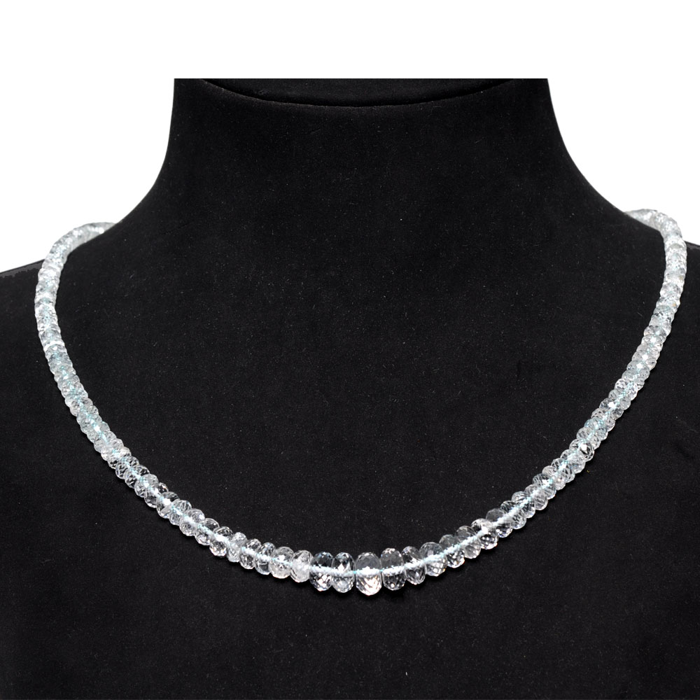 Single Line 184 Carats Aquamarine Gemstone Faceted Bead Necklace