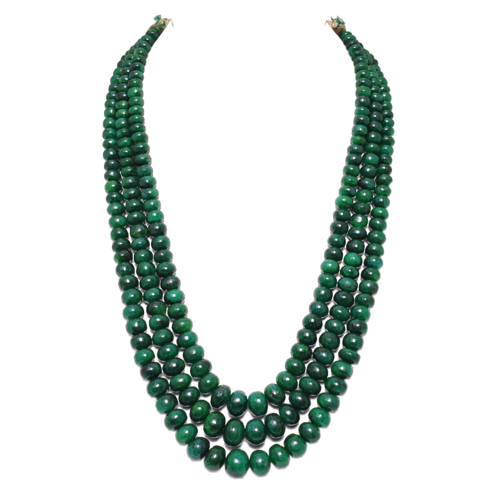 2 Lines 437 Carats Emerald Gemstone Cabochon Beads Necklace
