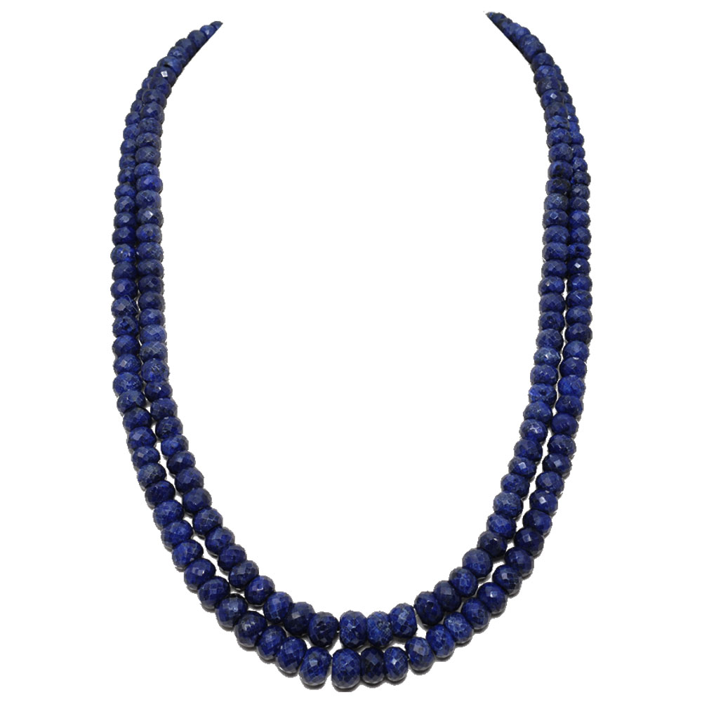 2 Lines 735 Carats Blue Sapphire Gemstone 5X10 Mm Faceted Beads Necklace