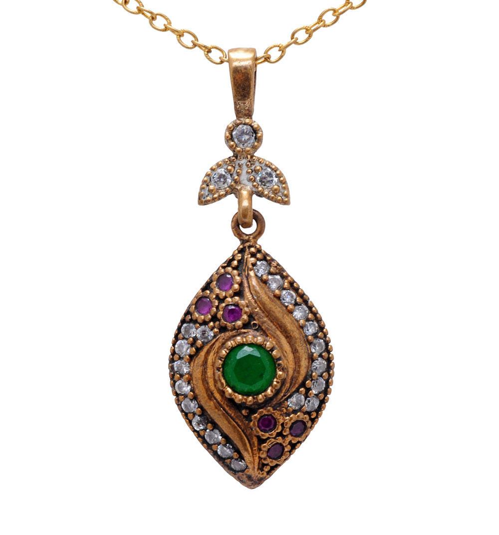 Ruby Emerald & Topaz Gemstone Studded Silver Pendant