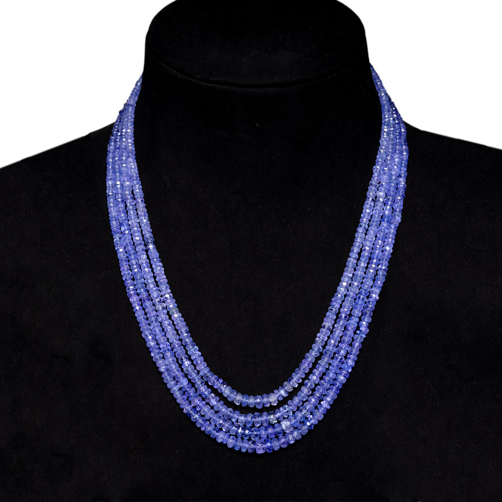 4 Lines 339 Caratss Tanzanite Gemstone Faceted Beads Necklace