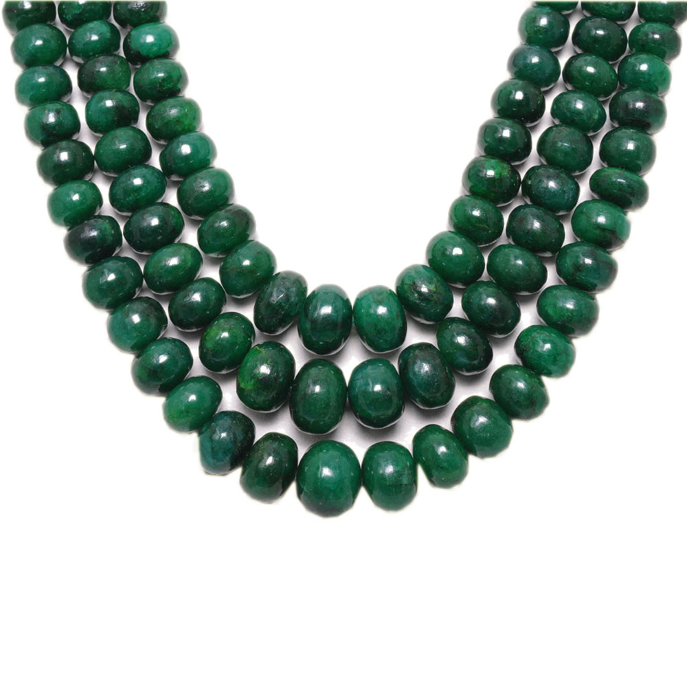 3 Lines 712 Carats Emerald Gemstone Cabochon Beads Necklace - Image 3