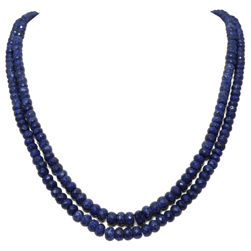 2 Lines 731 Carats Blue Sapphire Gemstone 4X9 Mm Faceted Beads Necklace