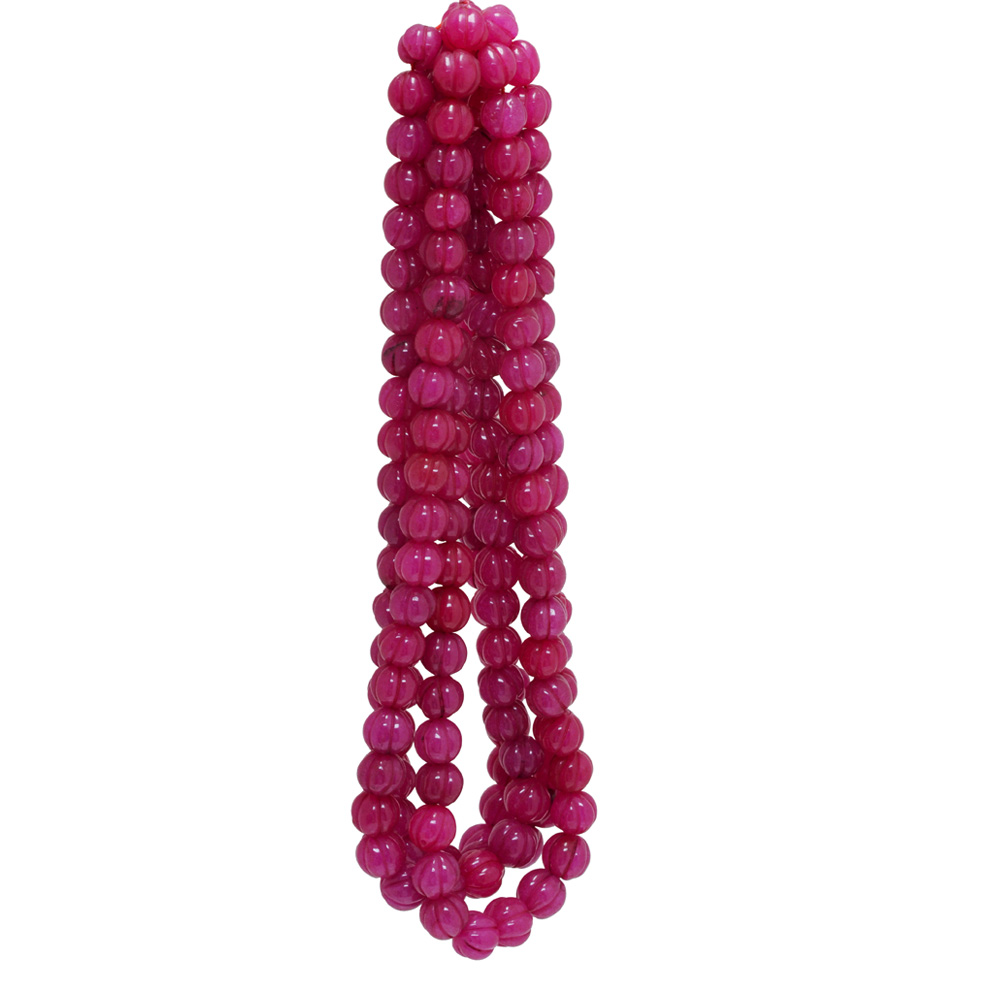4 String Of Gemstone Melon Shape Beads