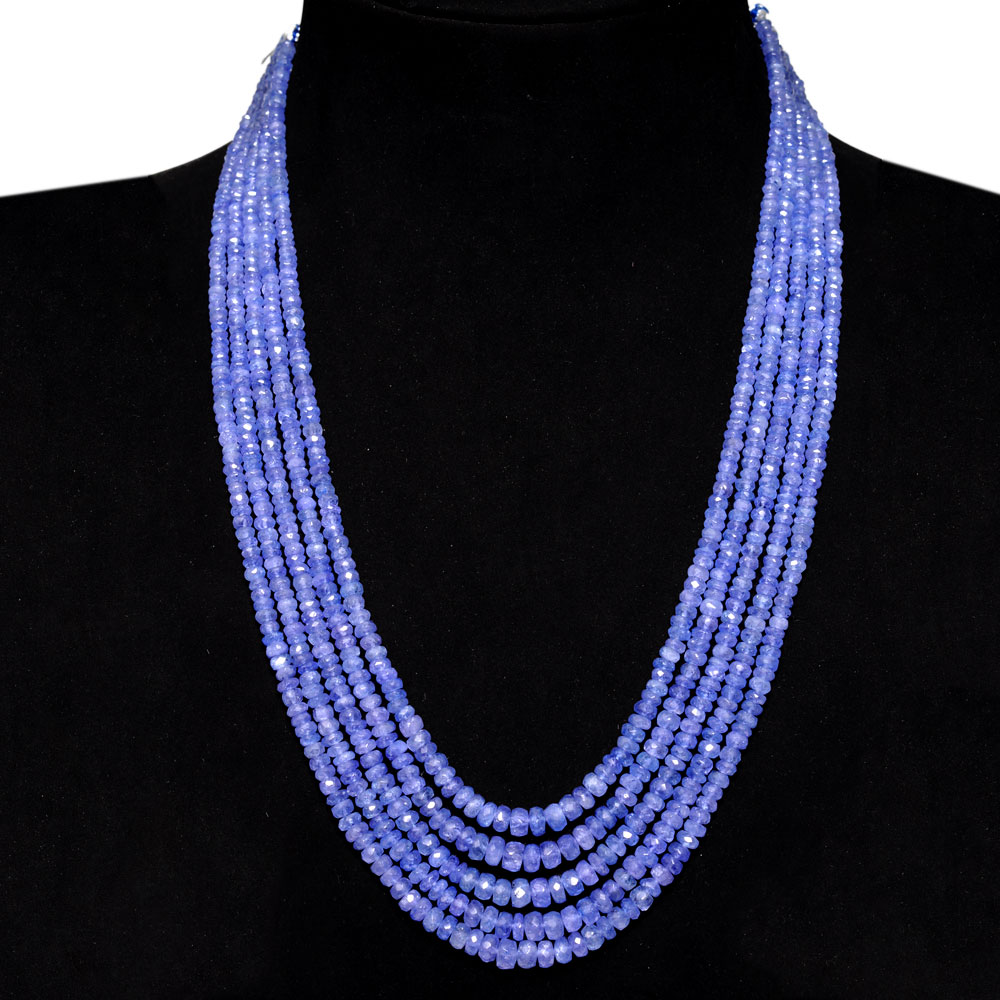 6 Lines 467 Caratss Tanzanite Gemstone Faceted Beads Necklace
