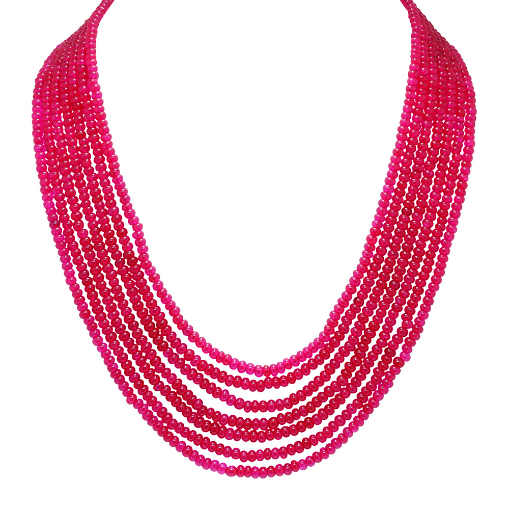 7 Rows Of Necklace Ruby Gemstone Round Shape Beads Necklace