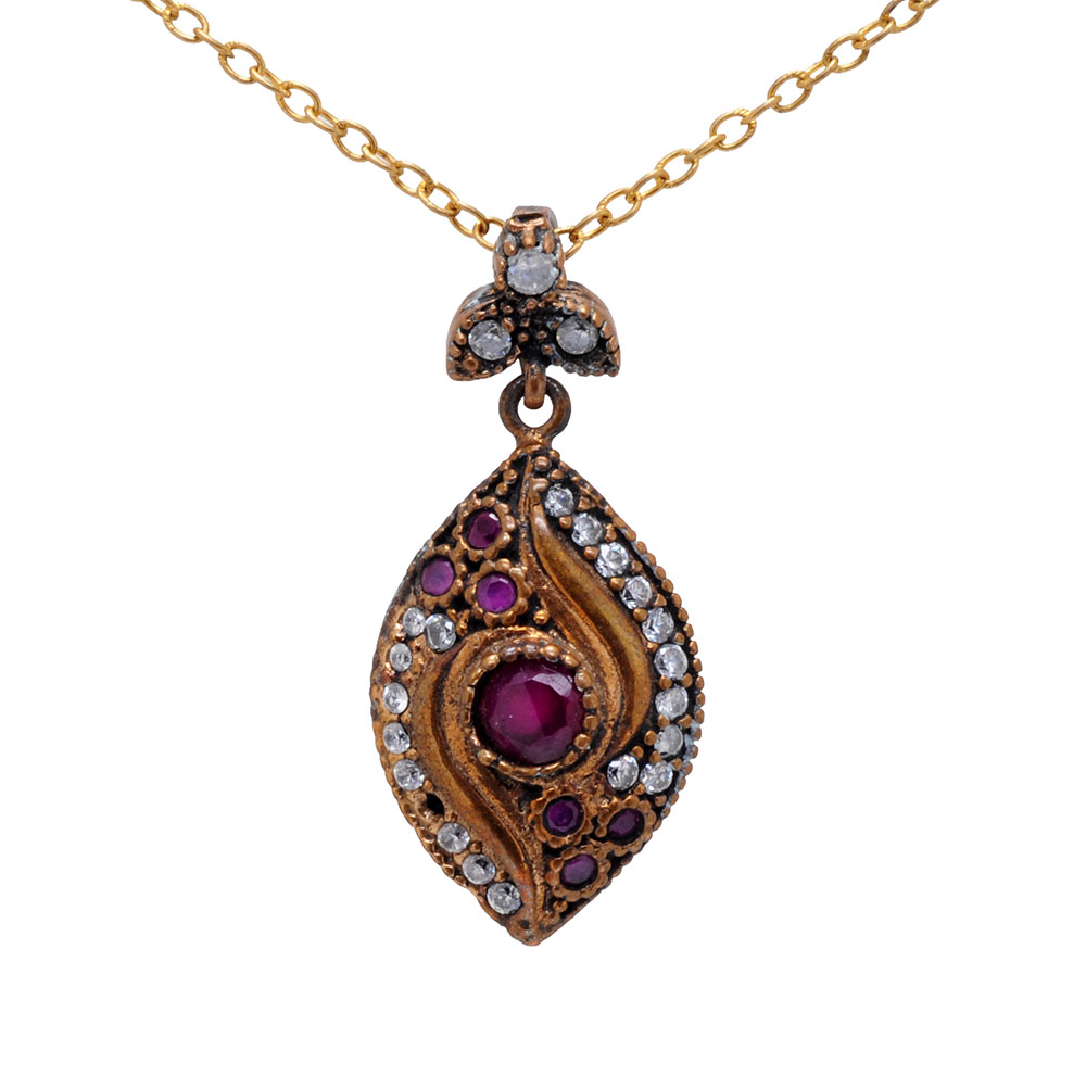 Topaz & Ruby Gemstone Studded Silver Pendant