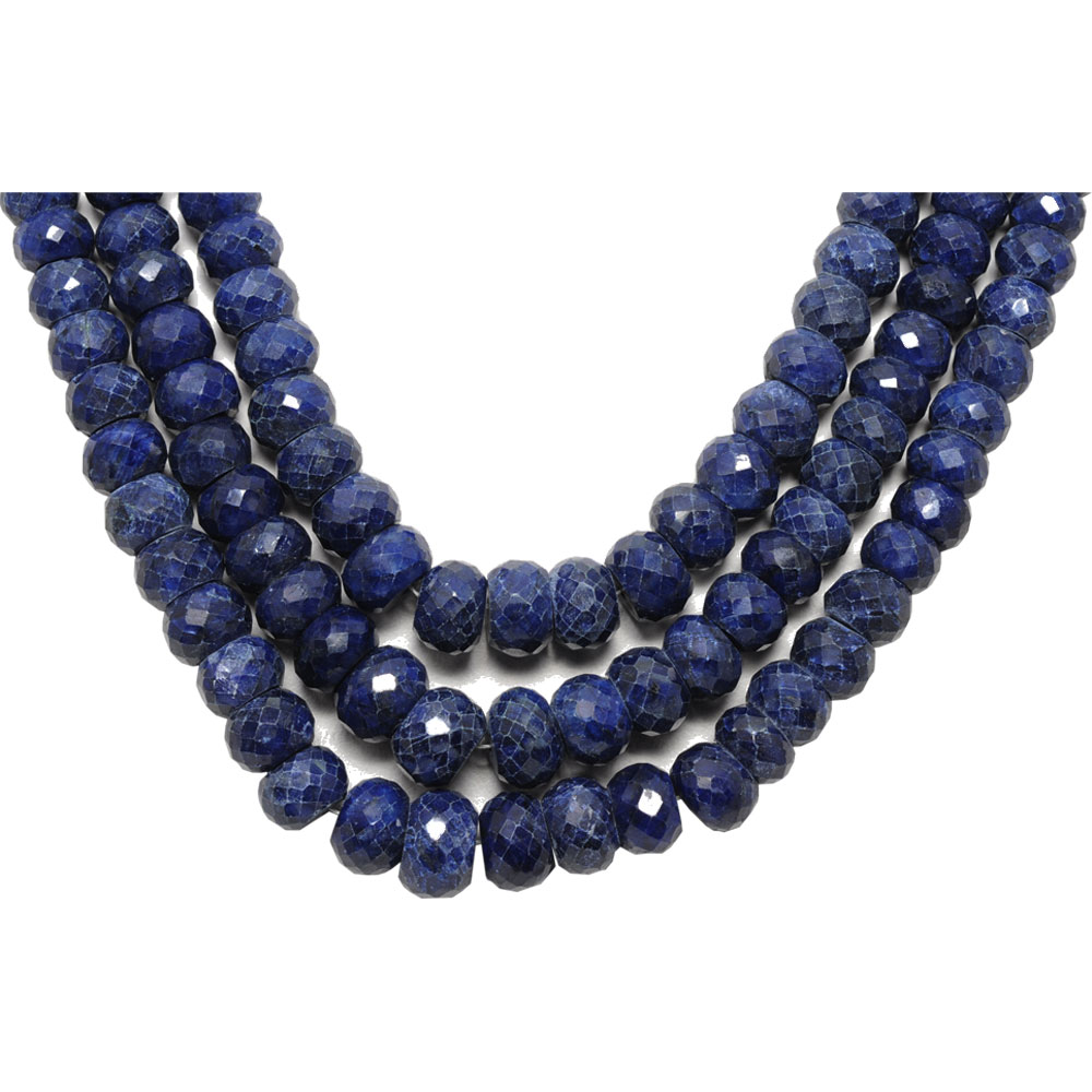 3 Lines 994 Carats Blue Sapphire Gemstone 5X9 Mm Faceted Beads Necklace - Image 3