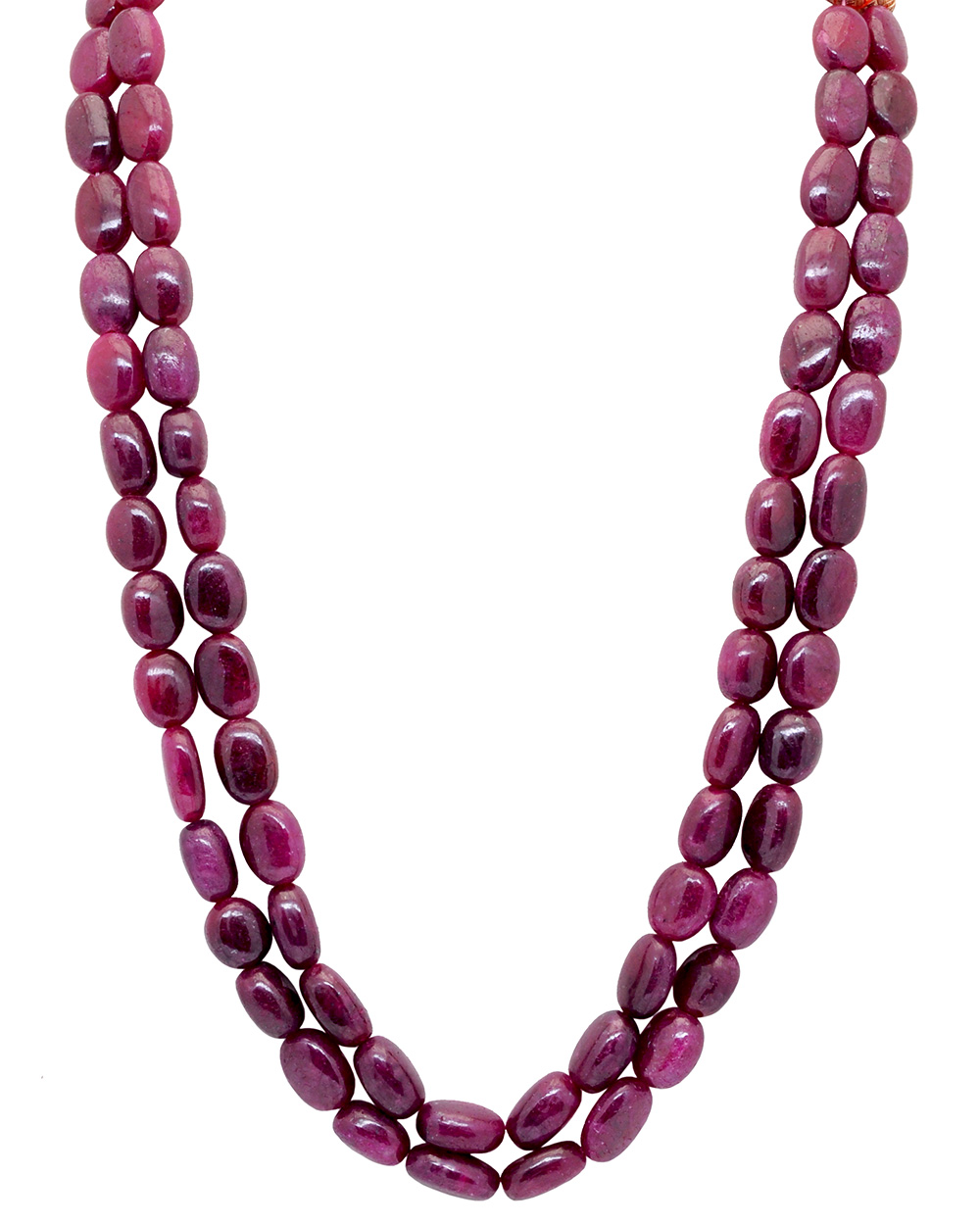 2 Rows Of Ruby Gemstone Oval Shaped Bead Necklace