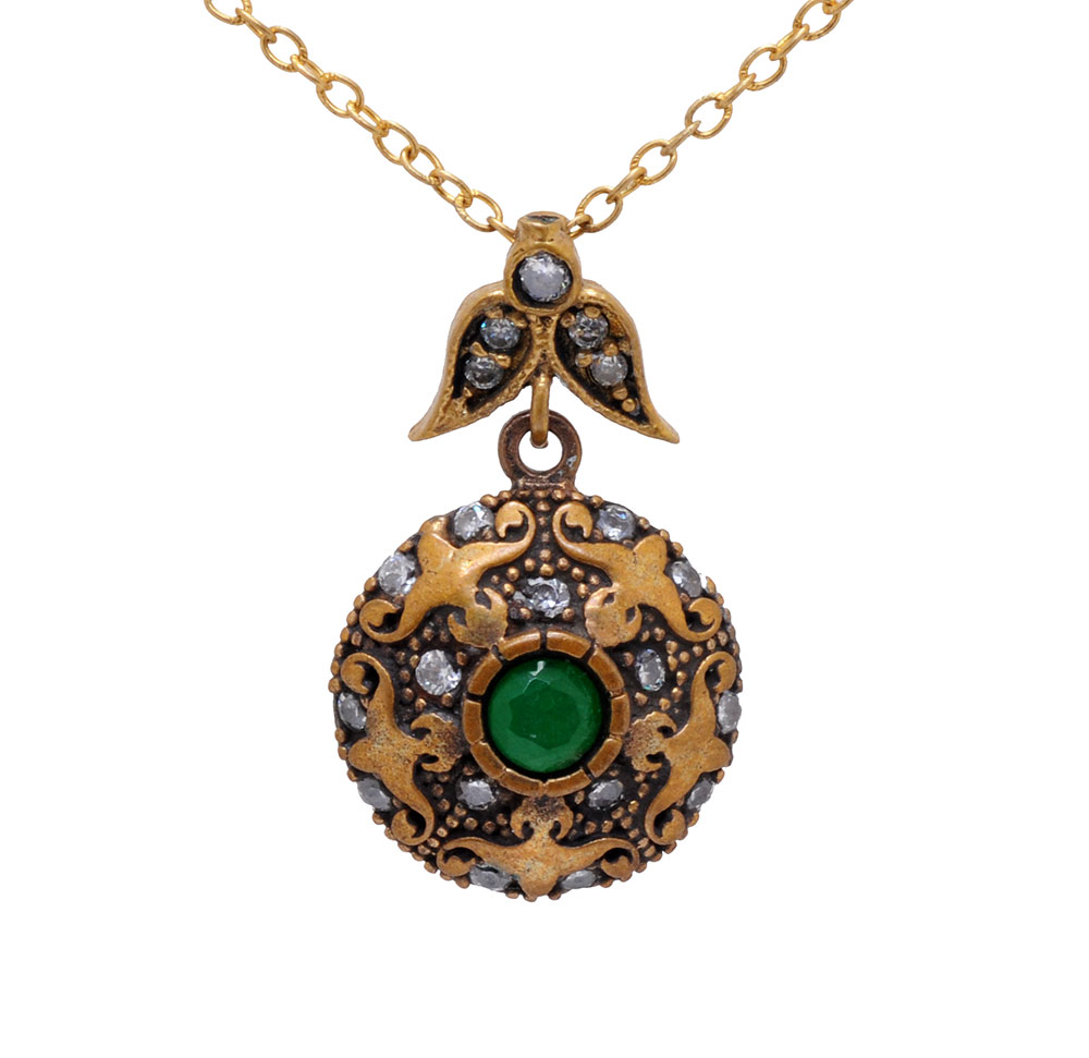 Emerald & White Topaz Gemstone Studded Silver Pendant