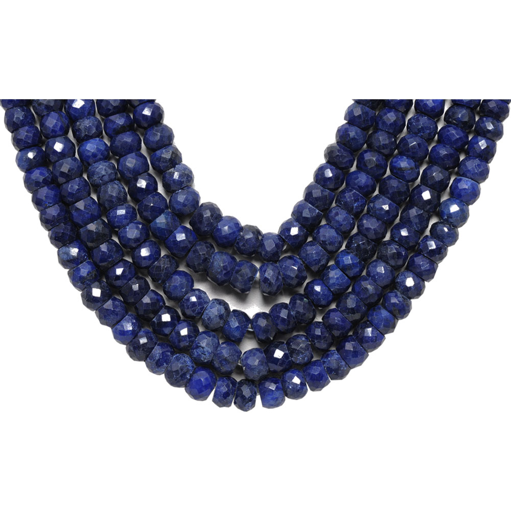 5 Lines 1380 Carats Blue Sapphire Gemstone 4X6 Mm Faceted Beads Necklace - Image 3