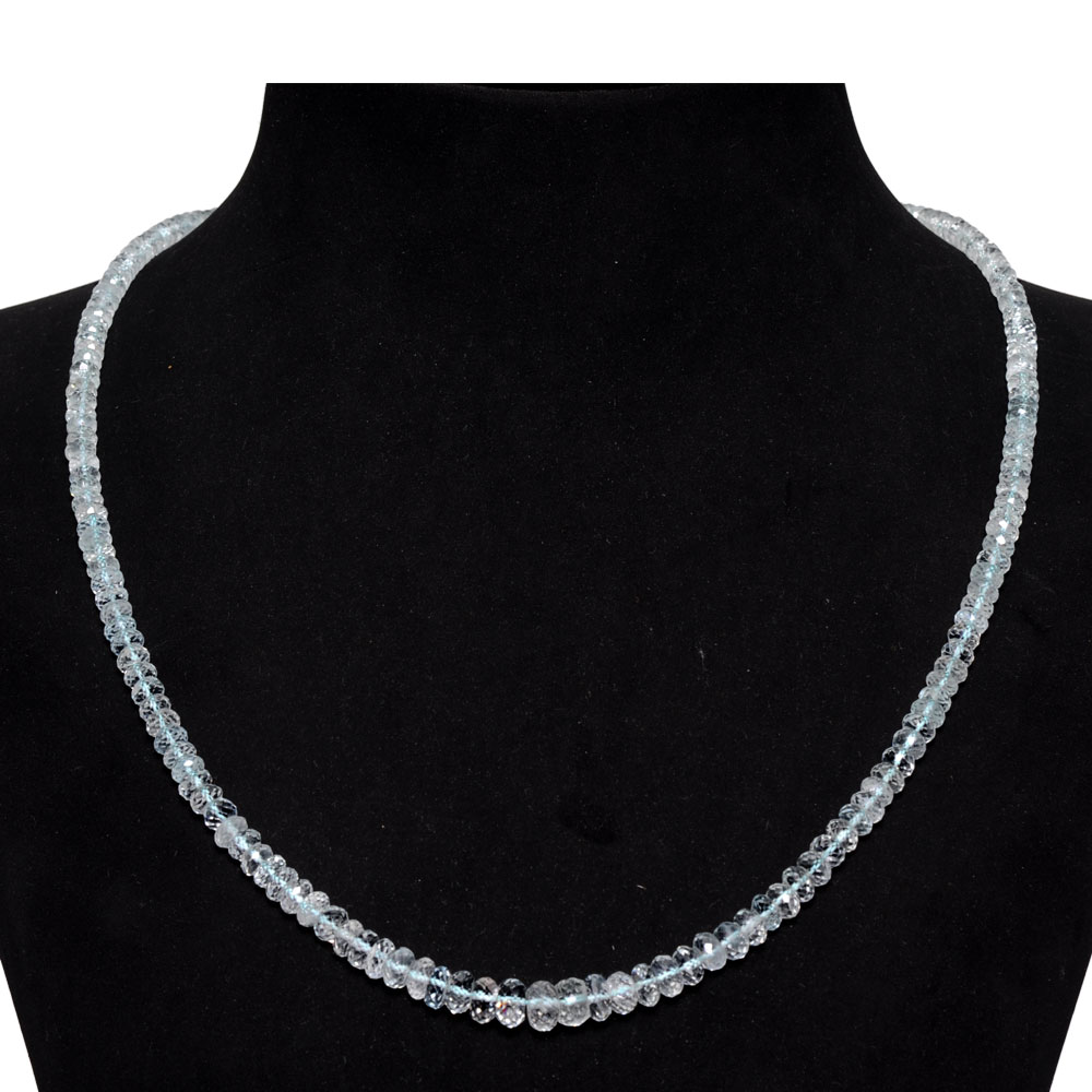 Single Line 165 Carats Aquamarine Gemstone Faceted Bead Necklace
