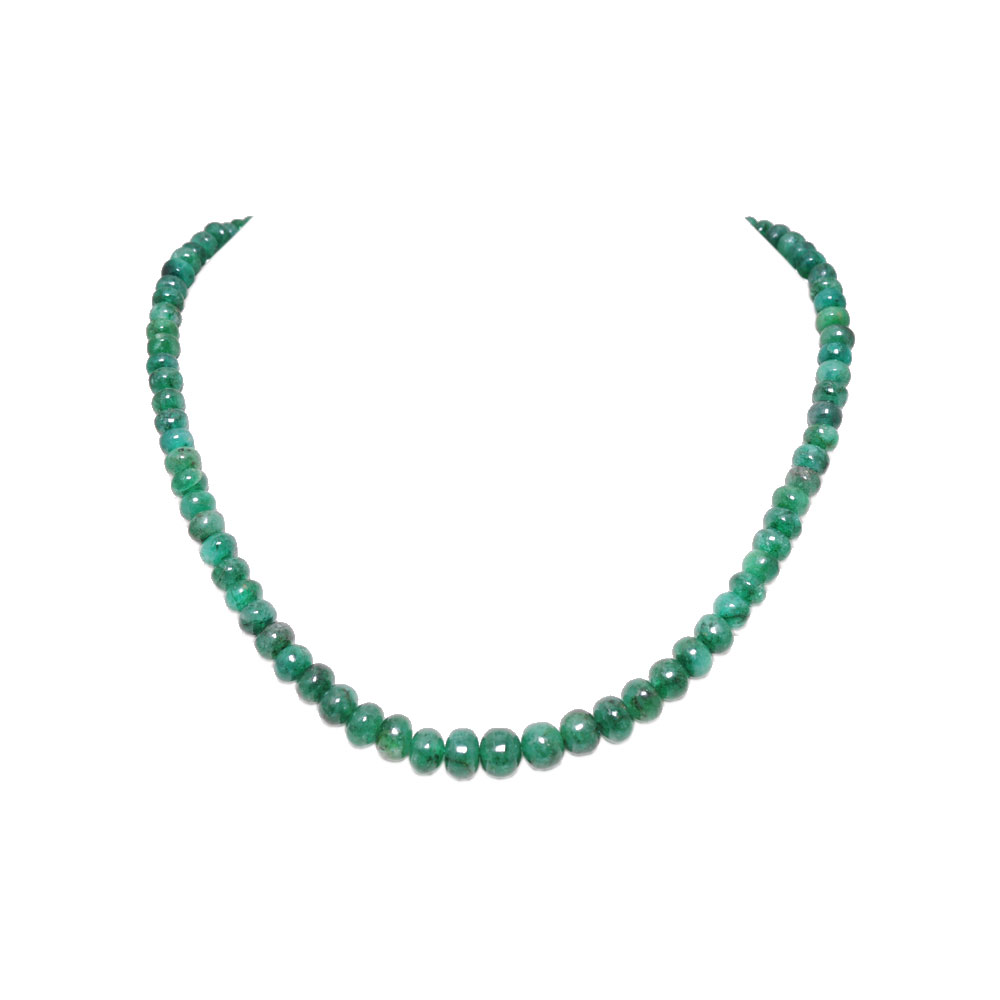 Single Line 157 Carats Emerald Gemstone Cabochon Beads Necklace