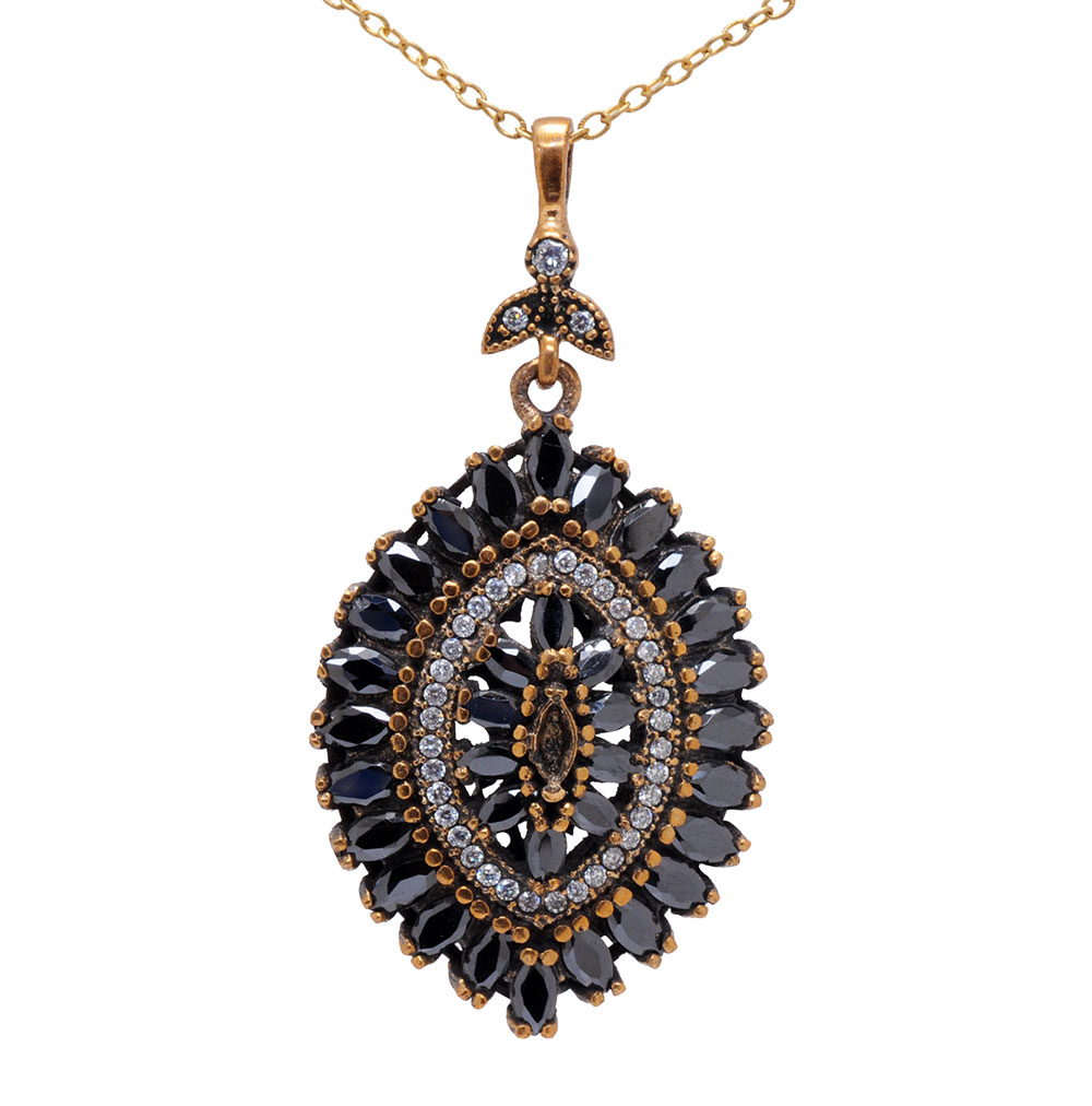 Black Spinel & White Topaz Gemstone Studded Silver Pendant