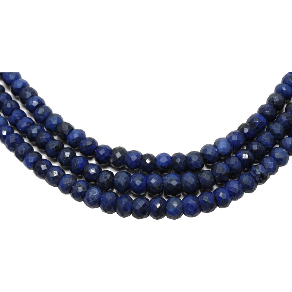 3 Lines 761 Carats Blue Sapphire Gemstone 5X7 Mm Faceted Beads Necklace - Image 3
