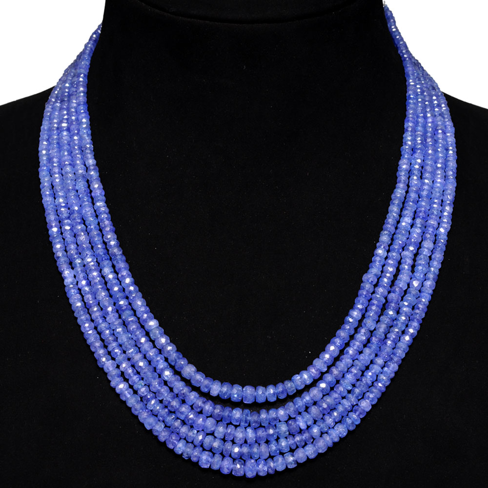 5 Lines 448 Caratss Tanzanite Gemstone Faceted Beads Necklace