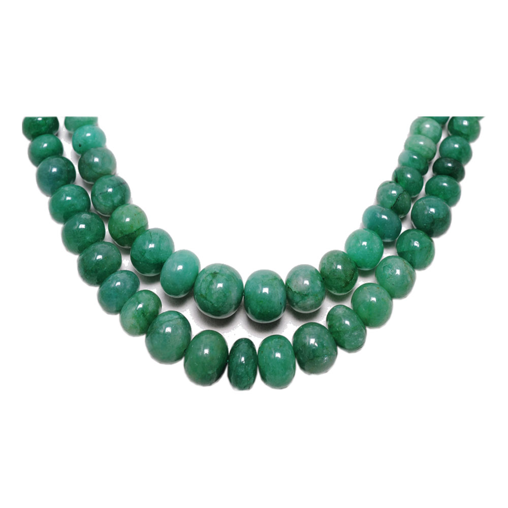 2 Lines 294 Carats Emerald Gemstone Cabochon Beads Necklace - Image 3