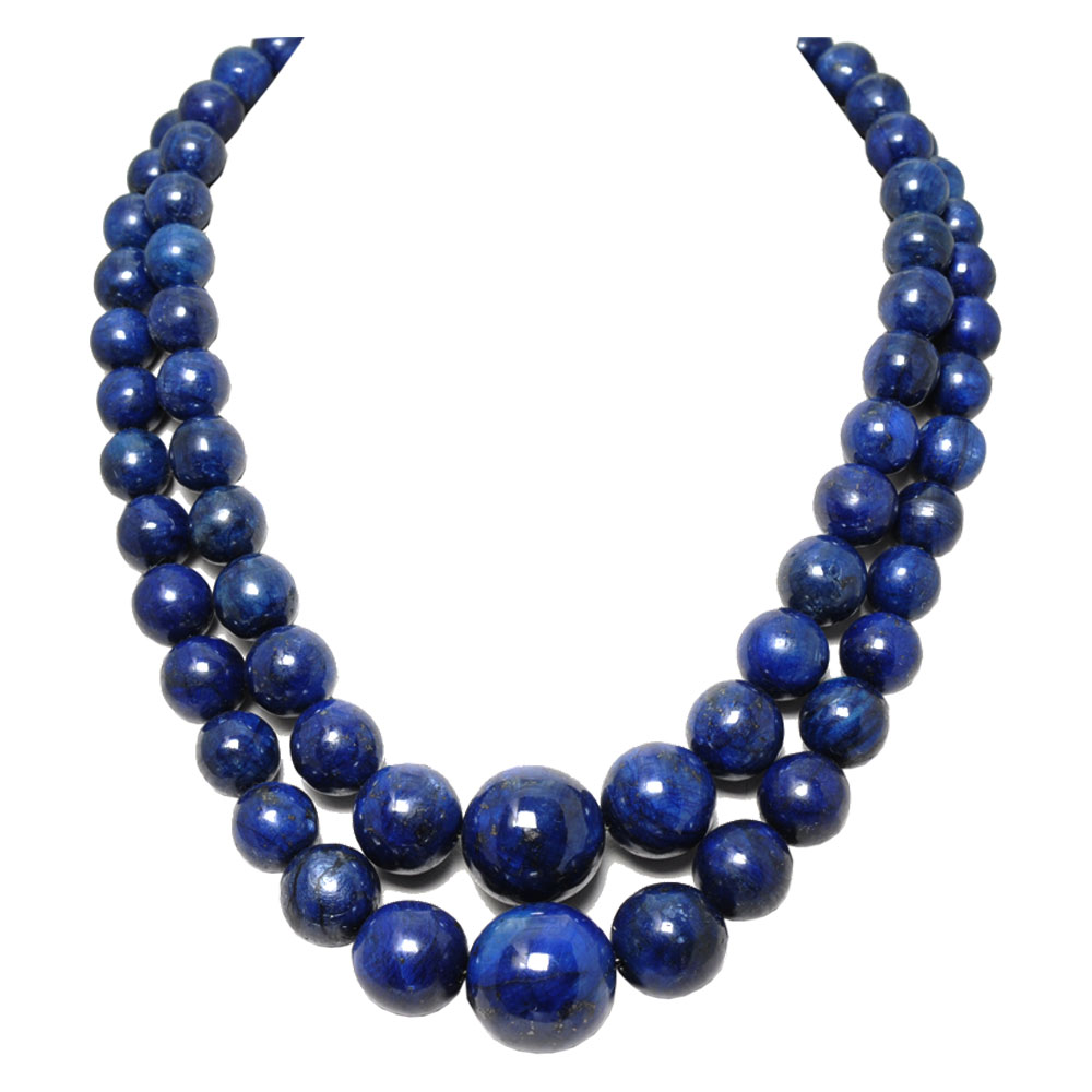 2 Lines 1024 Carats Sapphire Round Shaped Cacabochon Bead Necklace