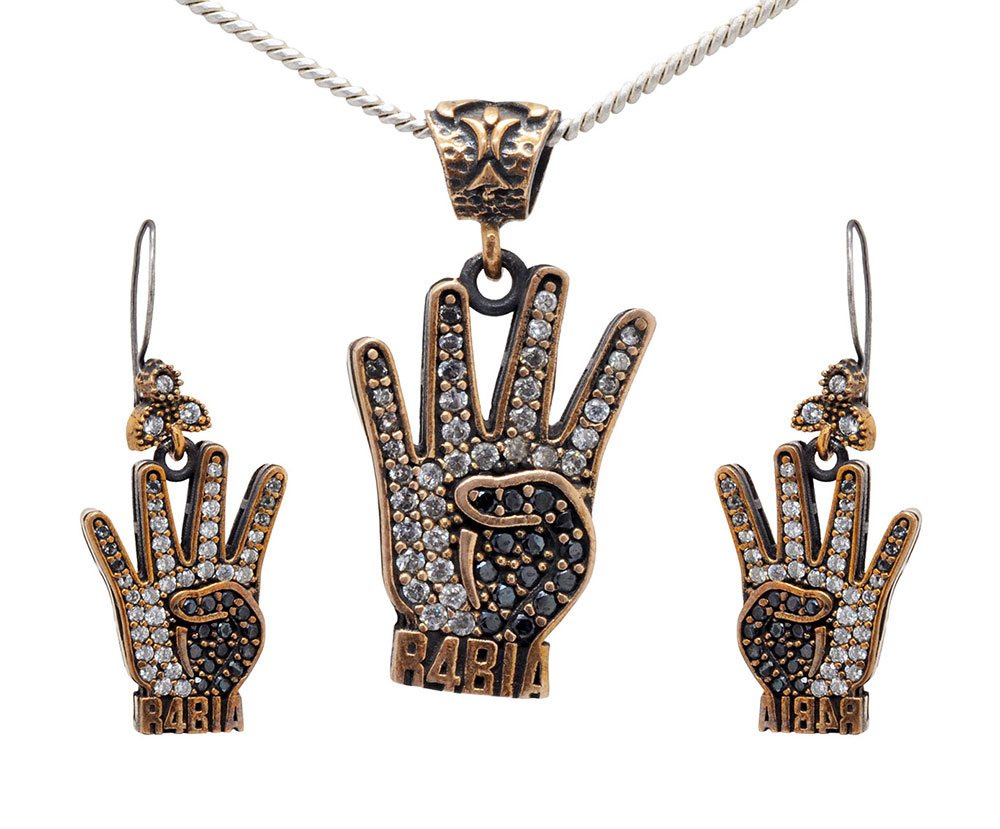 R4BIA, Rabaa or Rabbi’ah Black Spinel & Topaz Gemstone Silver Pendant Set