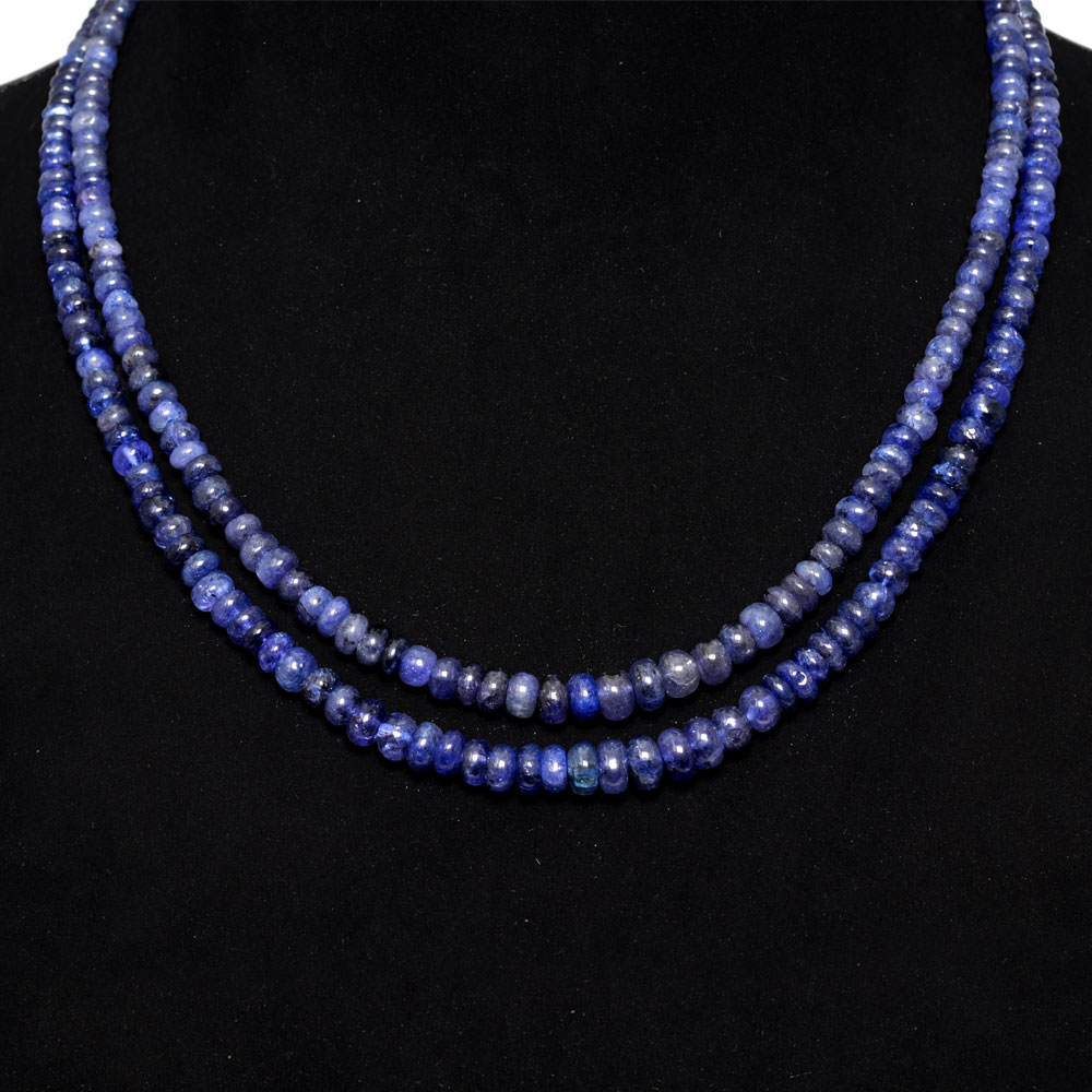 2 Lines 272 Carats Tanzanite Gemstone Plain Beads Necklace