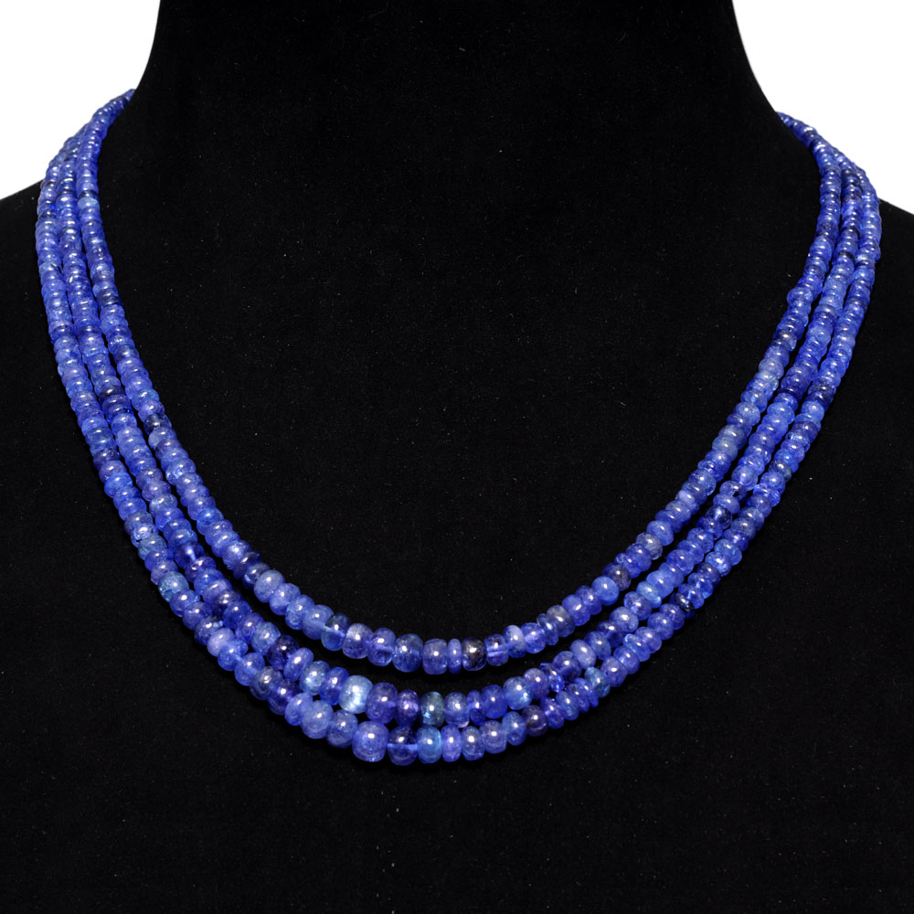 3 Lines 275 Carats Tanzanite Gemstone Plain Beads Necklace