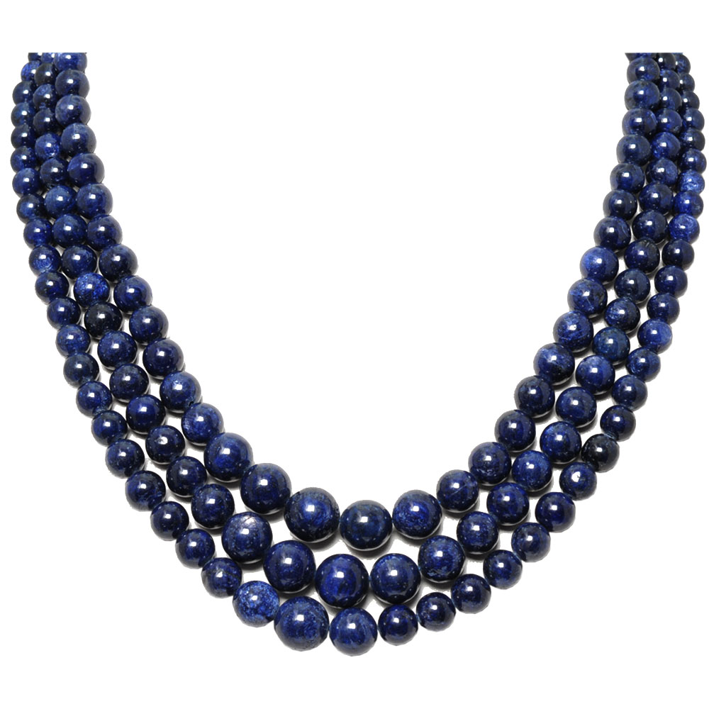 3 Lines 1019 Carats Sapphire Round Shaped Cacabochon Bead Necklace