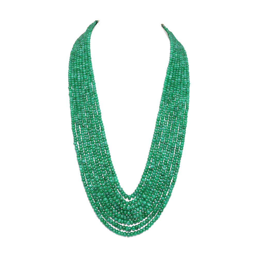 8 Lines 657 Carats Emerald Gemstone Cabochon Beads Necklace