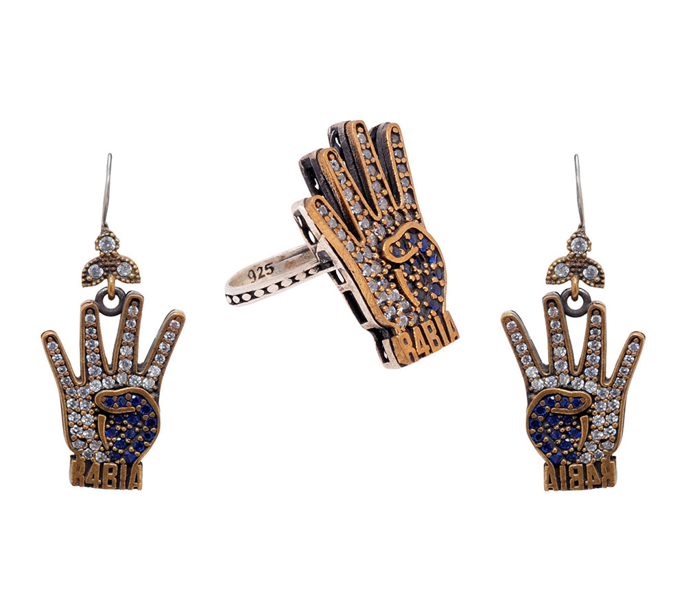 Blue Sapphire & Topaz Gemstone Studded Silver Earrings & Ring