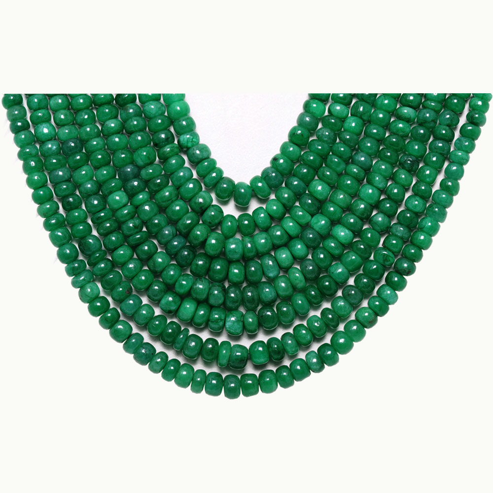 8 Lines 657 Carats Emerald Gemstone Cabochon Beads Necklace - Image 3