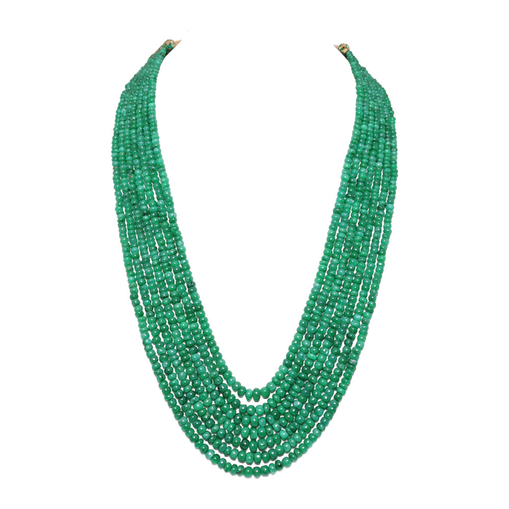 9 Lines 734 Carats Emerald Gemstone Cabochon Beads Necklace