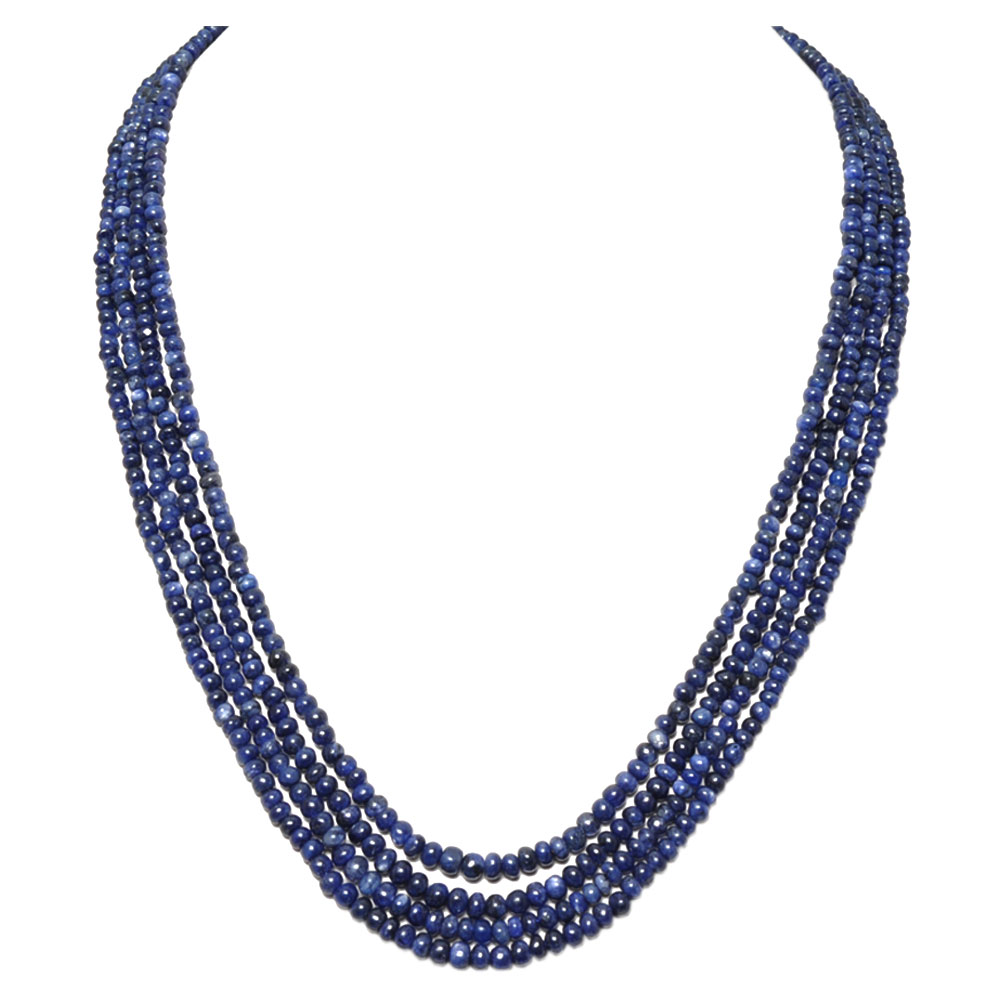 4 Lines 293 Carats Blue Sapphire Gemstone Plain Bead Necklace