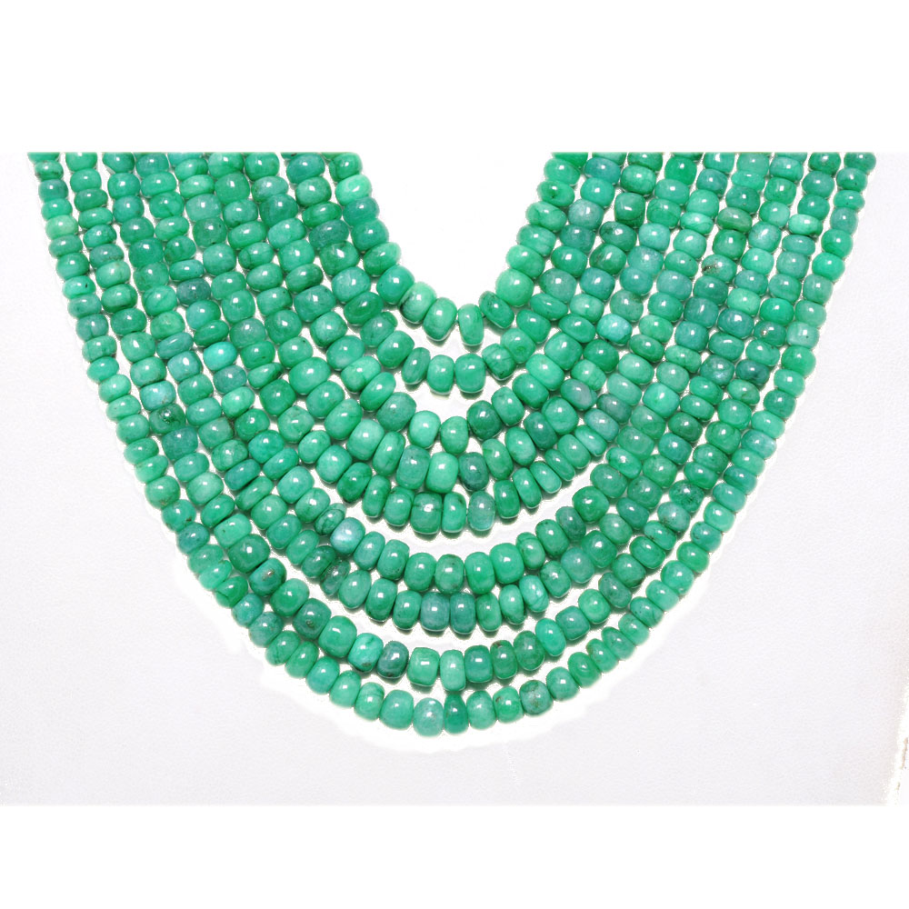 9 Lines 734 Carats Emerald Gemstone Cabochon Beads Necklace