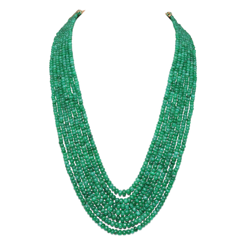 7 Lines 513 Carats Emerald Gemstone Cabochon Beads Necklace