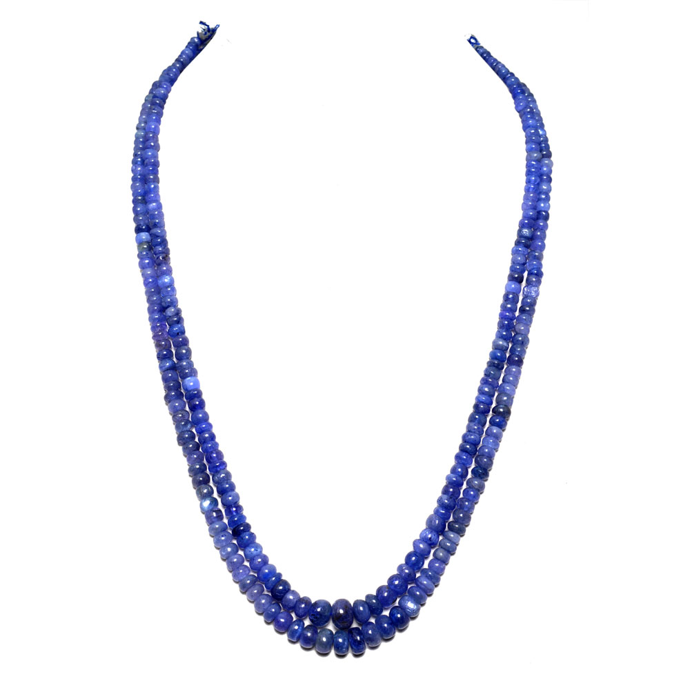 2 Lines 233 Carats Tanzanite Gemstone Plain Beads Necklace - Image 4