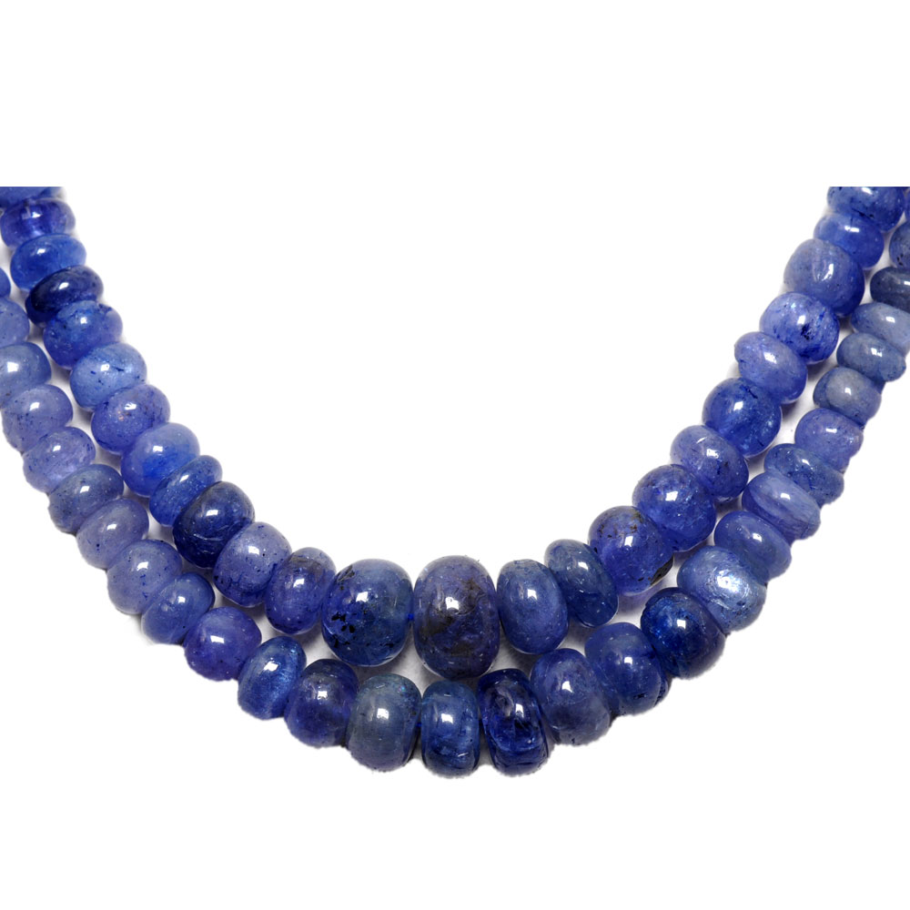 2 Lines 233 Carats Tanzanite Gemstone Plain Beads Necklace - Image 3