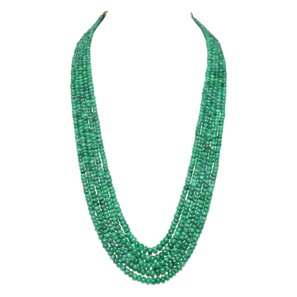5 Lines 398 Carats Emerald Gemstone Cabochon Beads Necklace