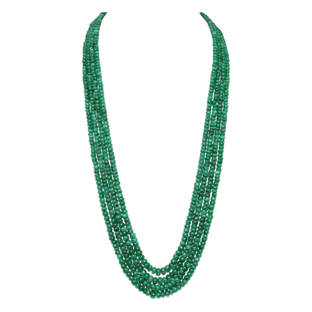 4 Lines 364 Carats Emerald Gemstone Cabochon Beads Necklace