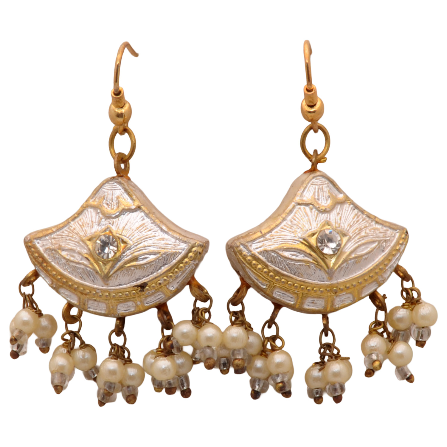 Cream & White Color Traditional Lacquer Necklace & Earring Set - Image 2