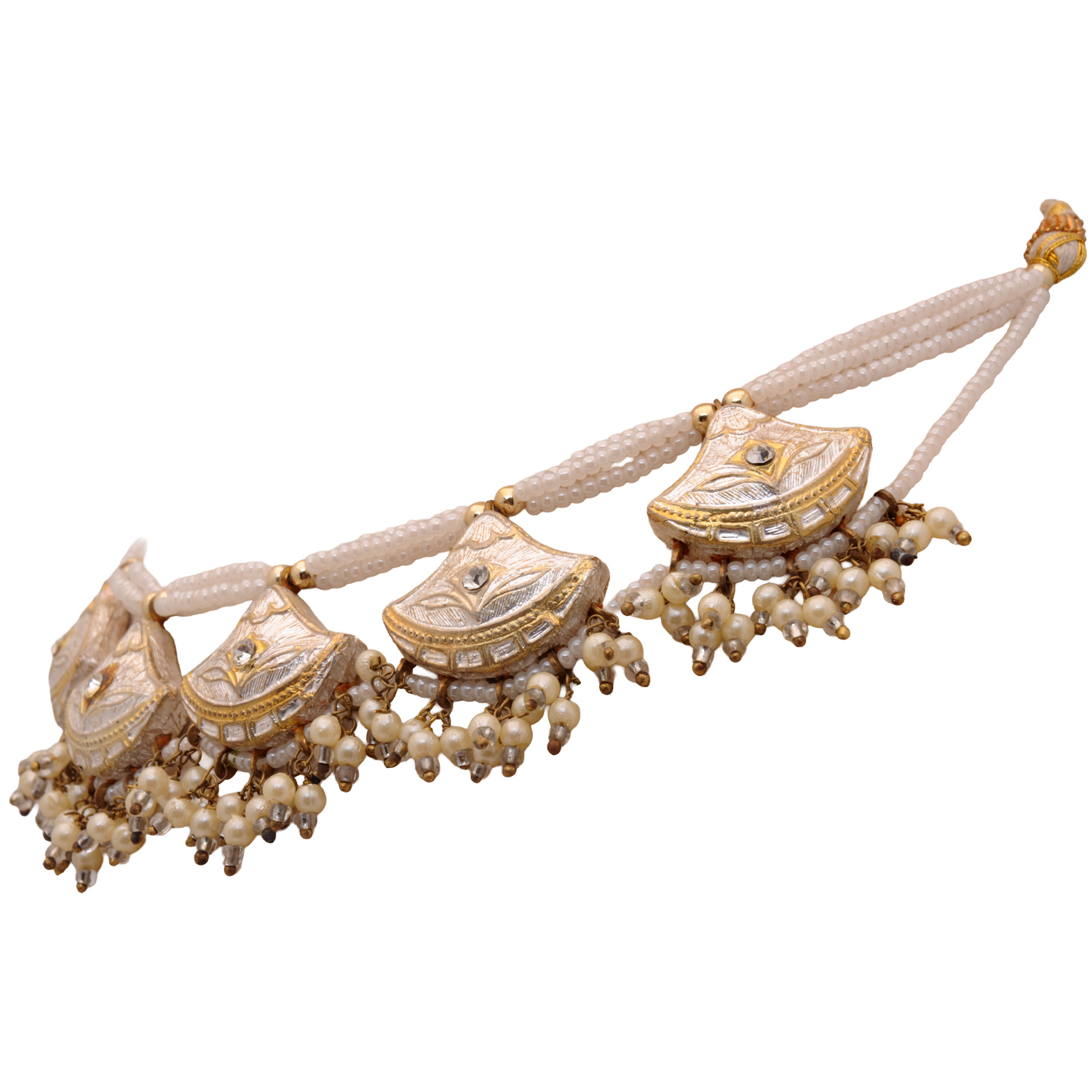 Cream & White Color Traditional Lacquer Necklace & Earring Set - Image 4