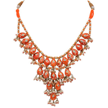 Orange & White Color Traditional Lacquer Necklace & Earring Set